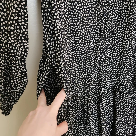 The GREAT. venetian corduroy black long Sleeve Leaf Print boho cottage M - Picture 11 of 13